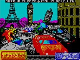 Title screen of OutRun Europa on the Sinclair ZX Spectrum.