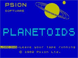 Title screen of Planetoids on the Sinclair ZX Spectrum.