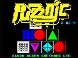 Title screen of Puzznic on the Sinclair ZX Spectrum.