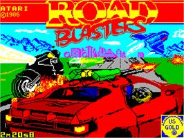 Title screen of RoadBlasters on the Sinclair ZX Spectrum.