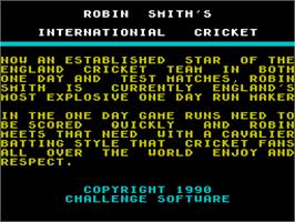 Title screen of Robin Smith's International Cricket on the Sinclair ZX Spectrum.