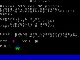Title screen of Robotron: 2084 on the Sinclair ZX Spectrum.