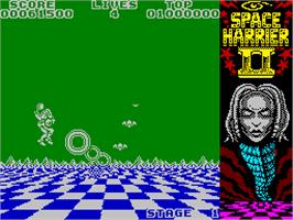 Title screen of Space Harrier II on the Sinclair ZX Spectrum.