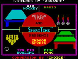 Title screen of Superstar Indoor Sports on the Sinclair ZX Spectrum.