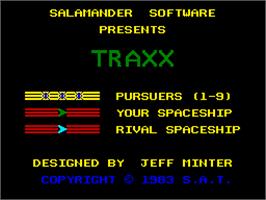 Title screen of Traxx on the Sinclair ZX Spectrum.