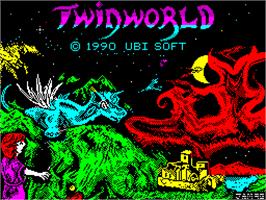 Title screen of TwinWorld: Land of Vision on the Sinclair ZX Spectrum.