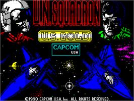 Title screen of U.N. Squadron on the Sinclair ZX Spectrum.