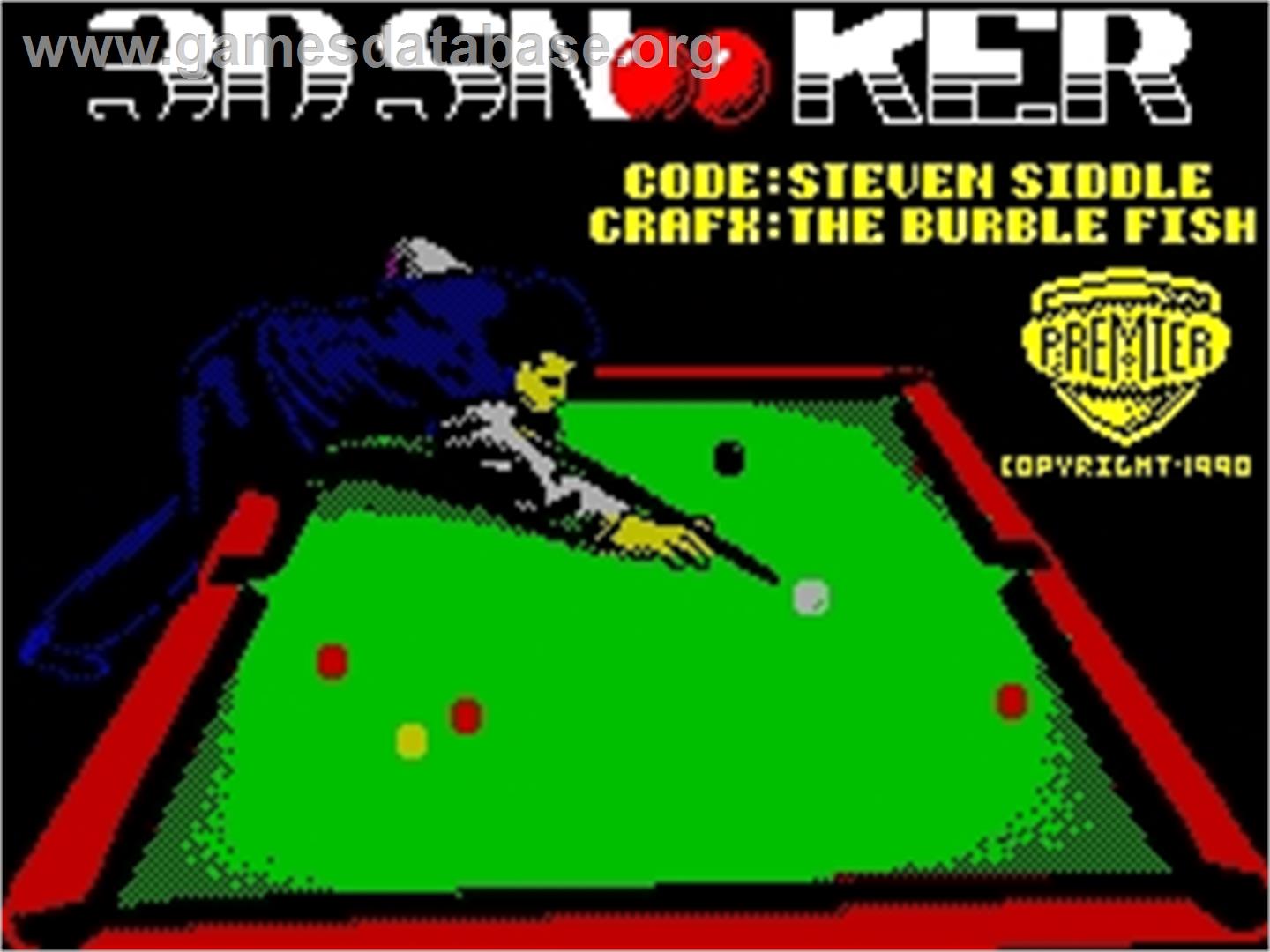 3D Snooker - Sinclair ZX Spectrum - Artwork - Title Screen