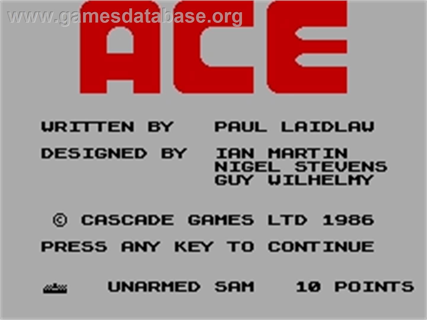 ACE: Air Combat Emulator - Sinclair ZX Spectrum - Artwork - Title Screen