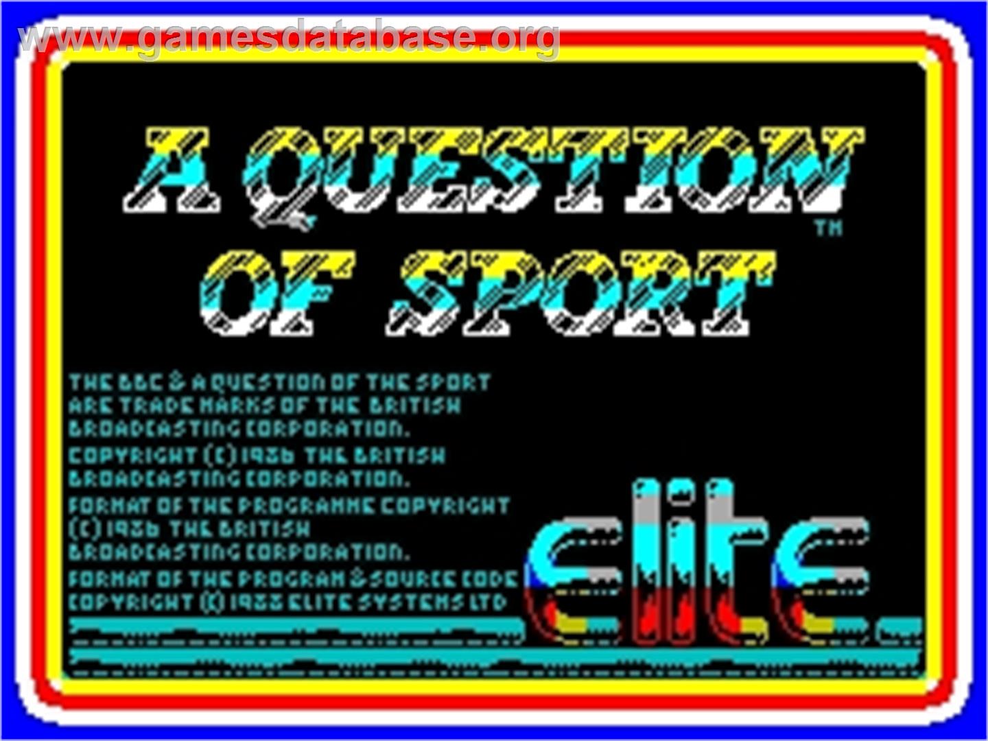 A Question of Sport - Sinclair ZX Spectrum - Artwork - Title Screen