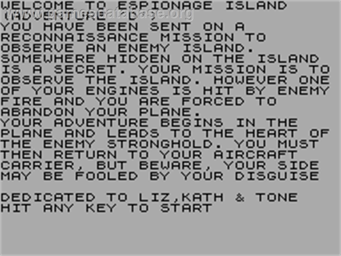 Adventure D: Espionage Island - Sinclair ZX Spectrum - Artwork - Title Screen