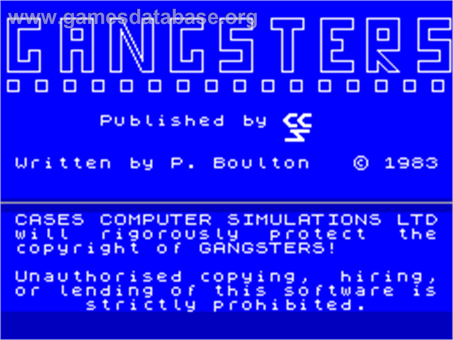 Gangsters - Sinclair ZX Spectrum - Artwork - Title Screen