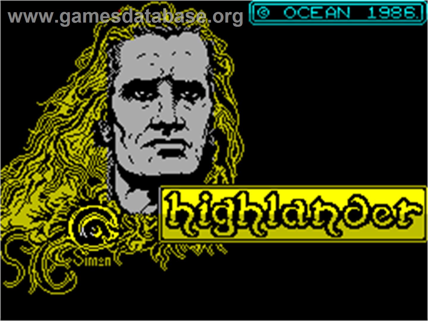 Highlander - Sinclair ZX Spectrum - Artwork - Title Screen