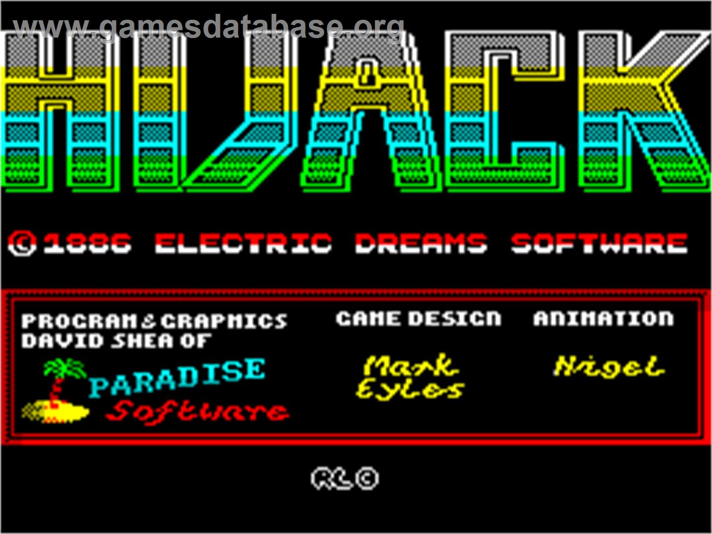 Hijack - Sinclair ZX Spectrum - Artwork - Title Screen