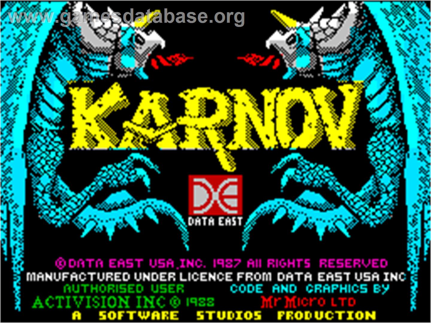 Karnov - Sinclair ZX Spectrum - Artwork - Title Screen