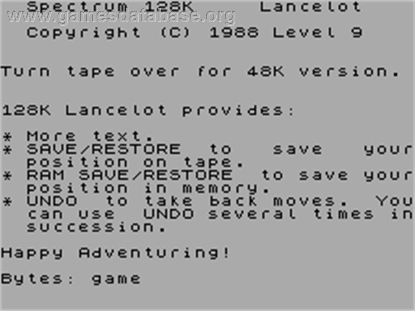 Lancelot - Sinclair ZX Spectrum - Artwork - Title Screen