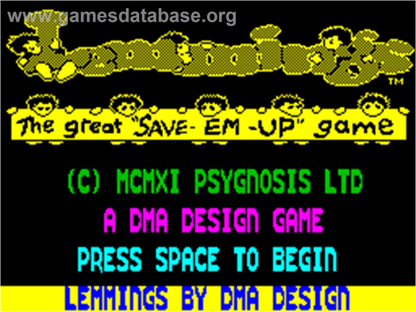 Lemmings - Sinclair ZX Spectrum - Artwork - Title Screen