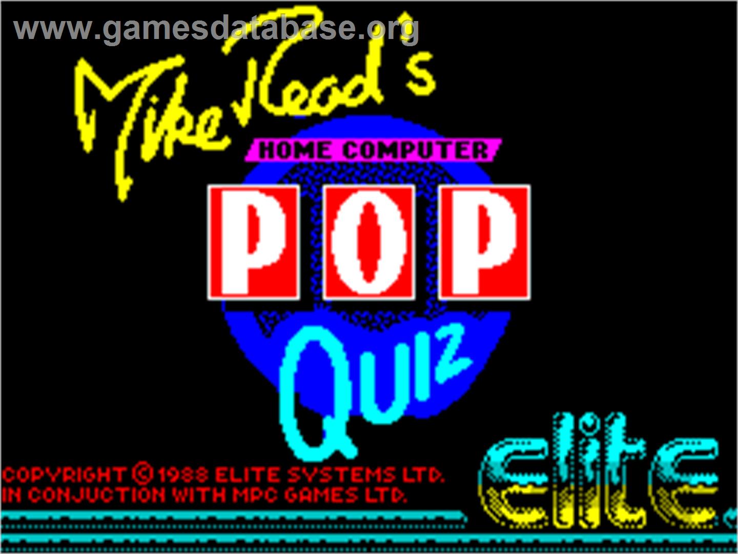 Mike Read's Computer Pop Quiz - Sinclair ZX Spectrum - Artwork - Title Screen