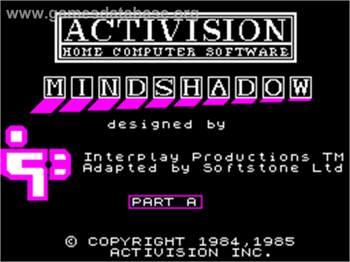 Mindshadow - Sinclair ZX Spectrum - Artwork - Title Screen