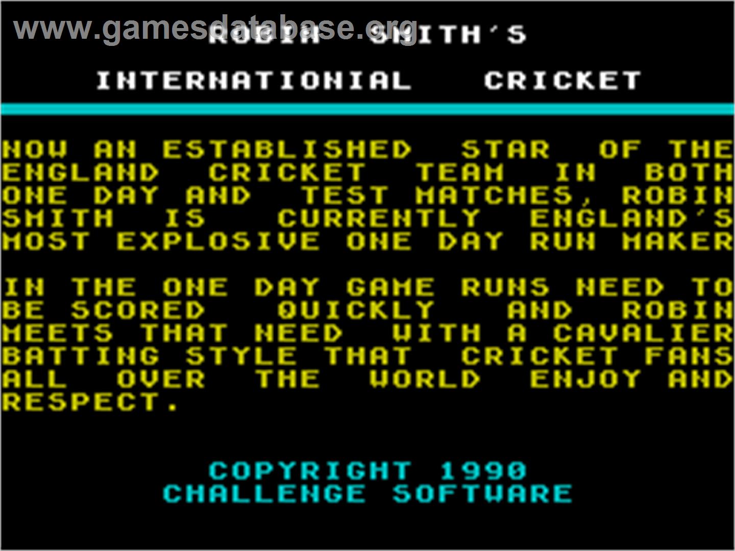 Robin Smith's International Cricket - Sinclair ZX Spectrum - Artwork - Title Screen