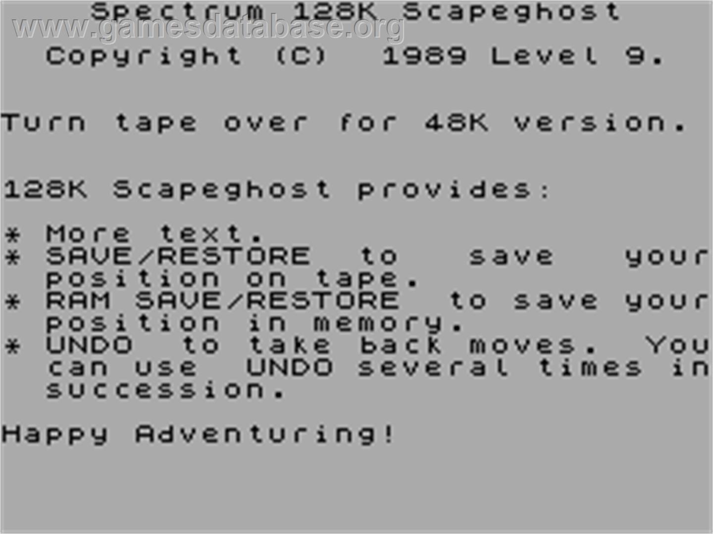 Scapeghost - Sinclair ZX Spectrum - Artwork - Title Screen