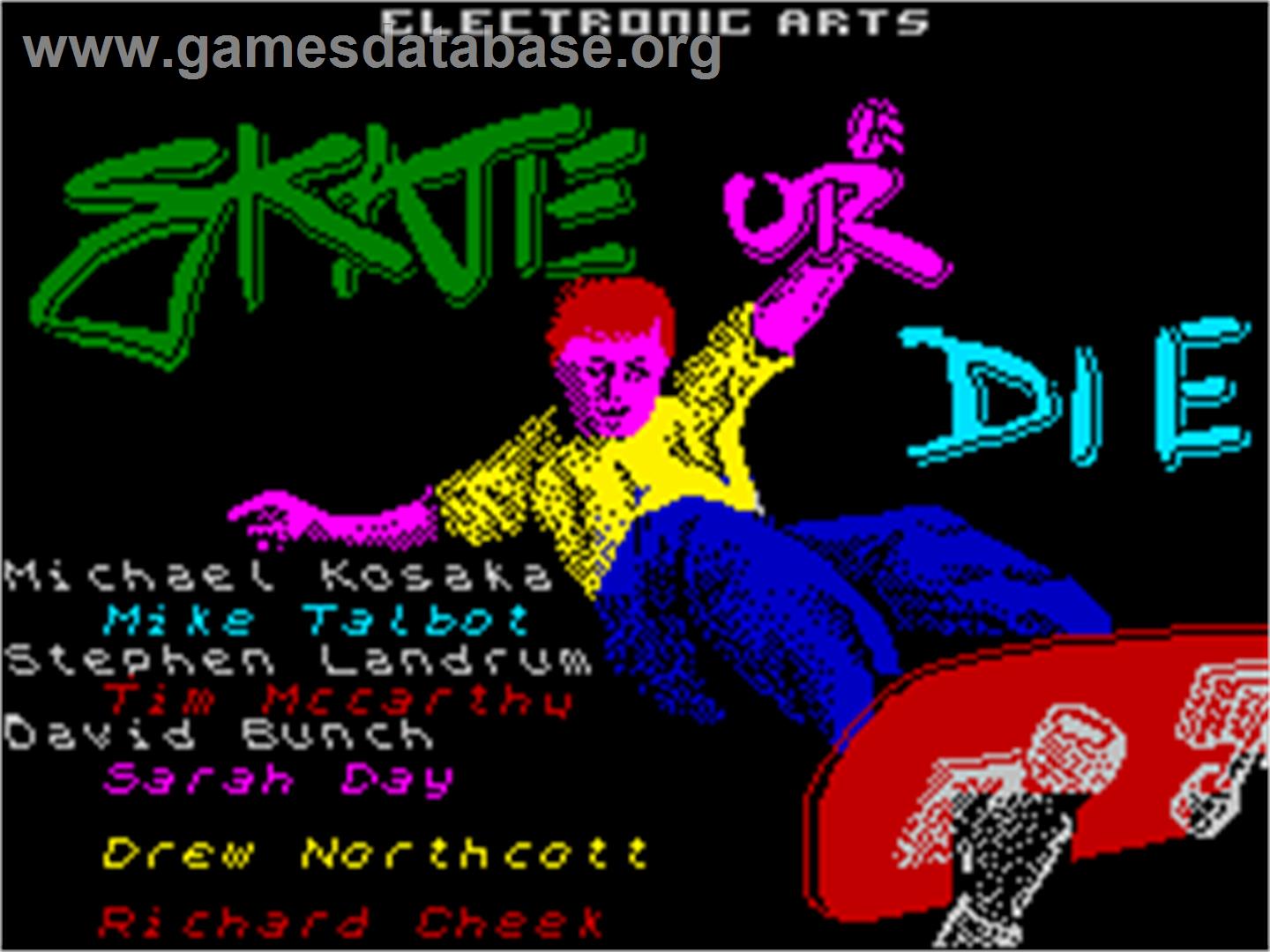 Skate or Die - Sinclair ZX Spectrum - Artwork - Title Screen
