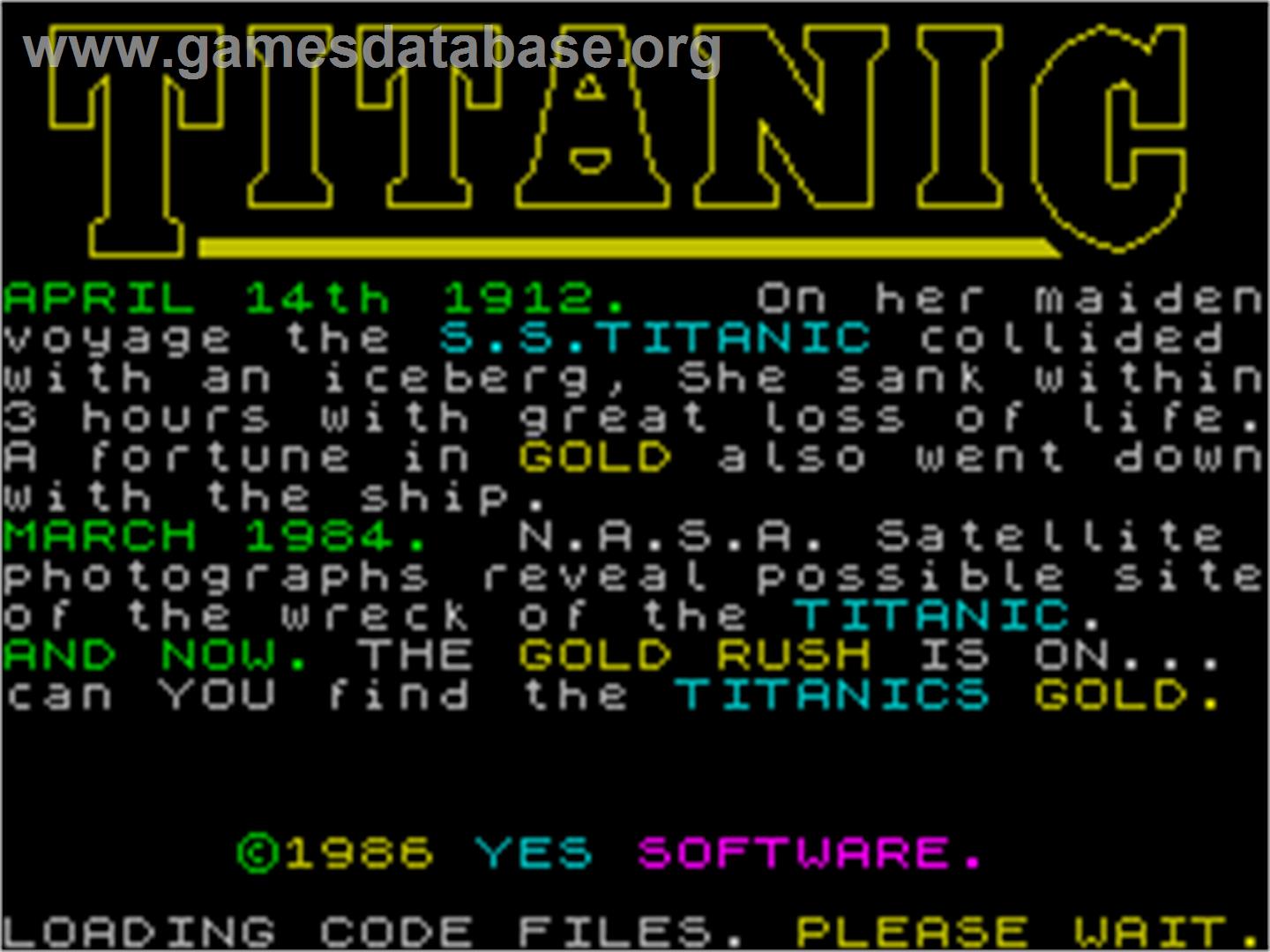 Titanic - Sinclair ZX Spectrum - Artwork - Title Screen