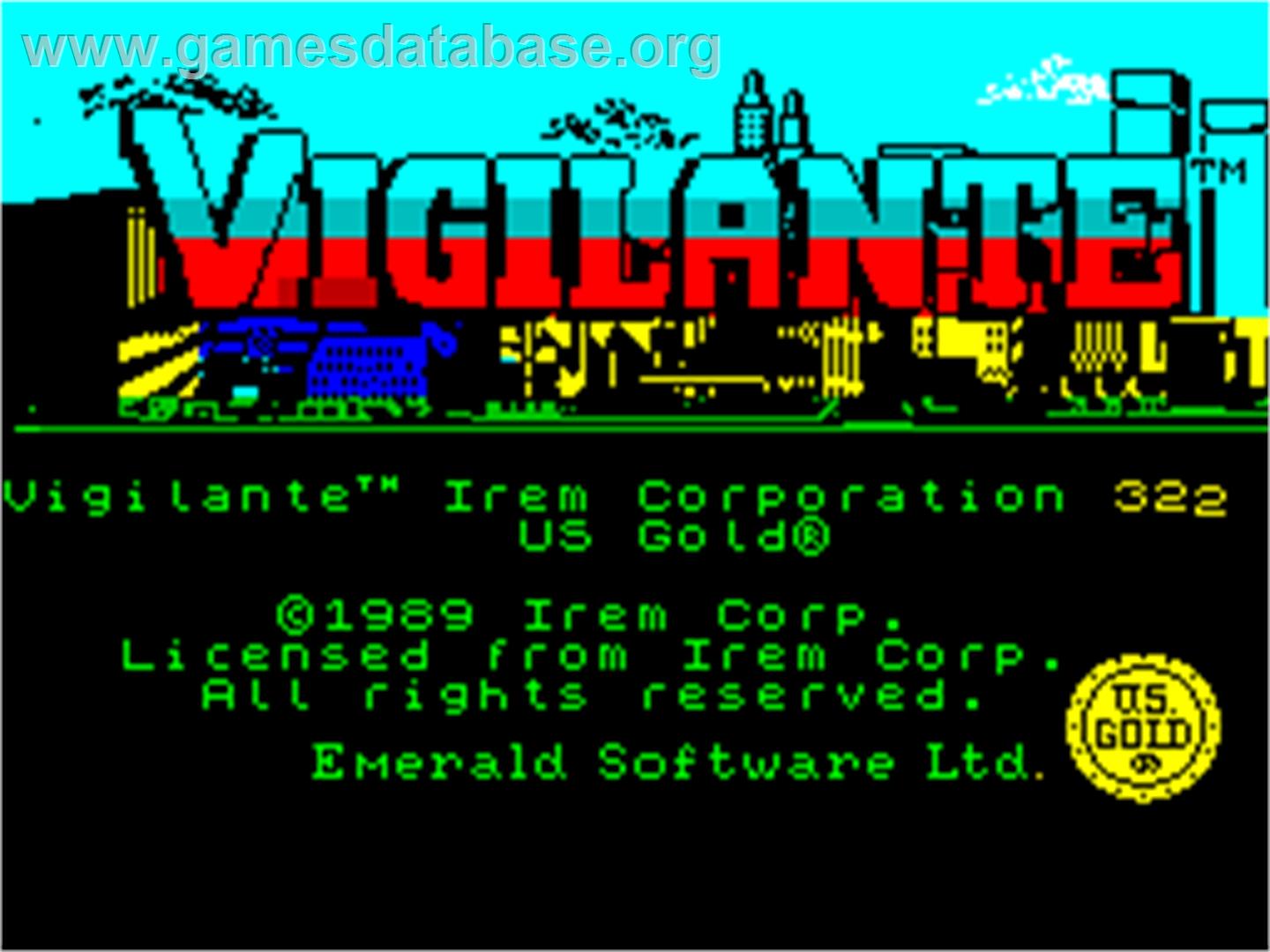 Vigilante - Sinclair ZX Spectrum - Artwork - Title Screen