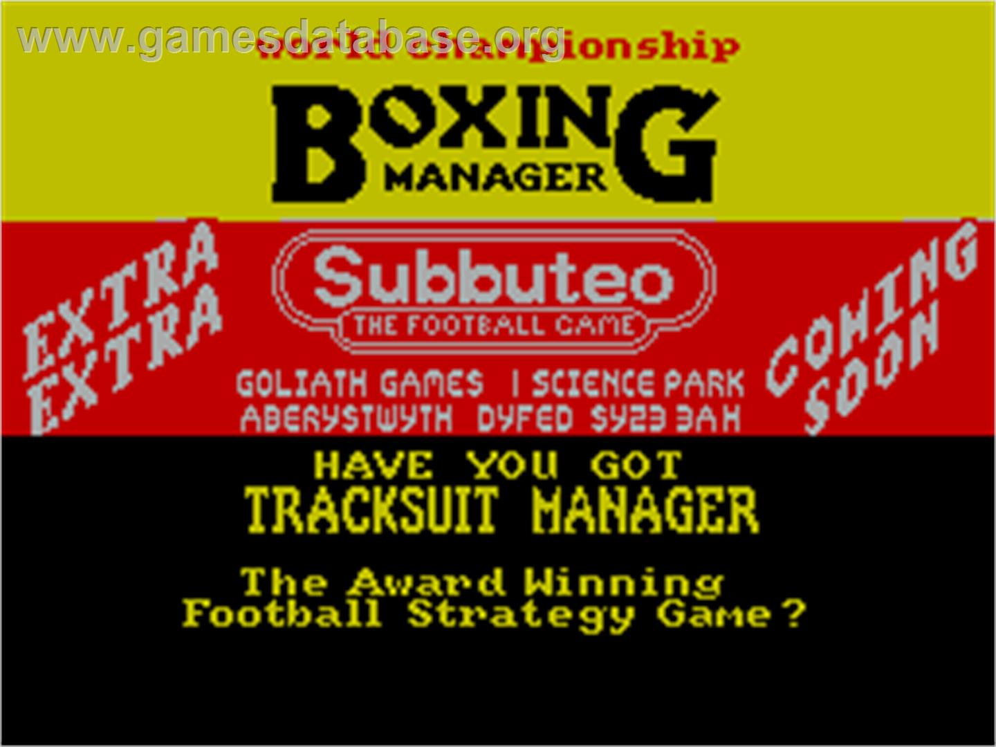 World Championship Boxing Manager - Sinclair ZX Spectrum - Artwork - Title Screen