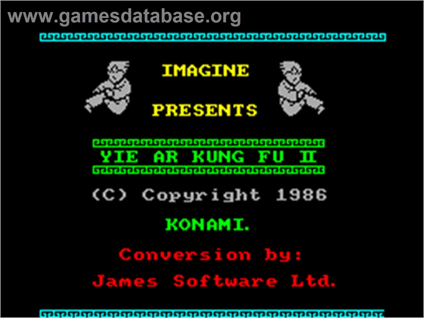 Yie Ar Kung-Fu 2: The Emperor Yie-Gah - Sinclair ZX Spectrum - Artwork - Title Screen
