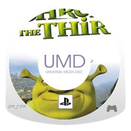 Artwork on the Disc for Shrek the Third on the Sony PSP.