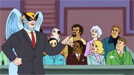 In game image of Harvey Birdman: Attorney at Law on the Sony PSP.