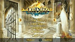 Title screen of Fading Shadows on the Sony PSP.