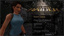 Title screen of Lara Croft Tomb Raider: Anniversary on the Sony PSP.