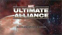 Title screen of Marvel Ultimate Alliance on the Sony PSP.