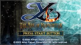Title screen of Ys VI: The Ark of Napishtim on the Sony PSP.