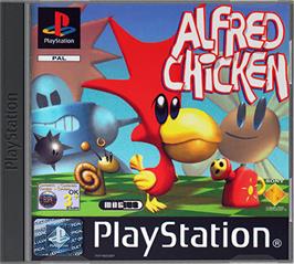 Box cover for Alfred Chicken on the Sony Playstation.