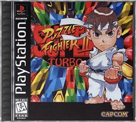 Box cover for Super Puzzle Fighter II Turbo on the Sony Playstation.