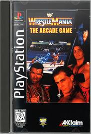 Box cover for WWF Wrestlemania: The Arcade Game on the Sony Playstation.