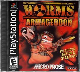Box cover for Worms Armageddon on the Sony Playstation.