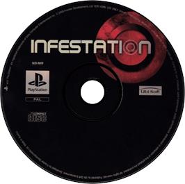 Artwork on the Disc for Infestation on the Sony Playstation.