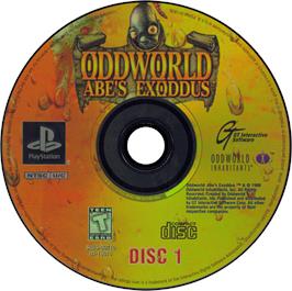 Artwork on the Disc for Oddworld: Abe's Exoddus on the Sony Playstation.