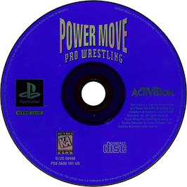 Artwork on the Disc for Power Move Pro Wrestling on the Sony Playstation.