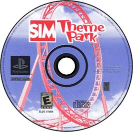 Artwork on the Disc for Sim Theme Park on the Sony Playstation.