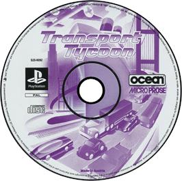 Artwork on the Disc for Transport Tycoon on the Sony Playstation.