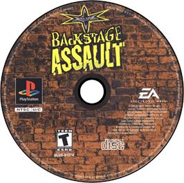 Artwork on the Disc for WCW Backstage Assault on the Sony Playstation.