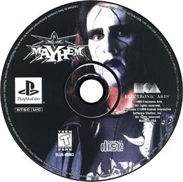 Artwork on the Disc for WCW Mayhem on the Sony Playstation.