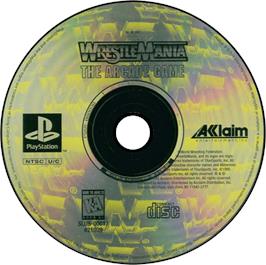 Artwork on the Disc for WWF Wrestlemania: The Arcade Game on the Sony Playstation.