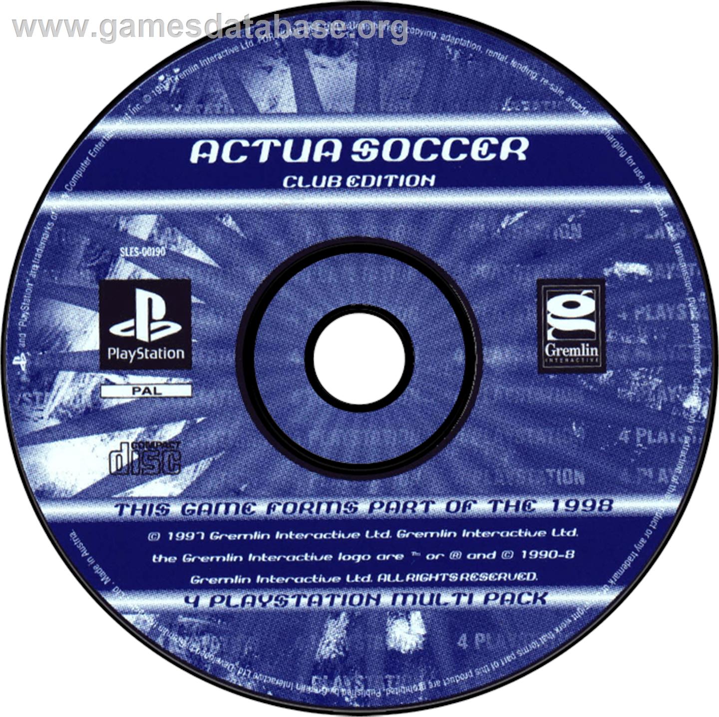 Actua Soccer: Club Edition - Sony Playstation - Artwork - Disc