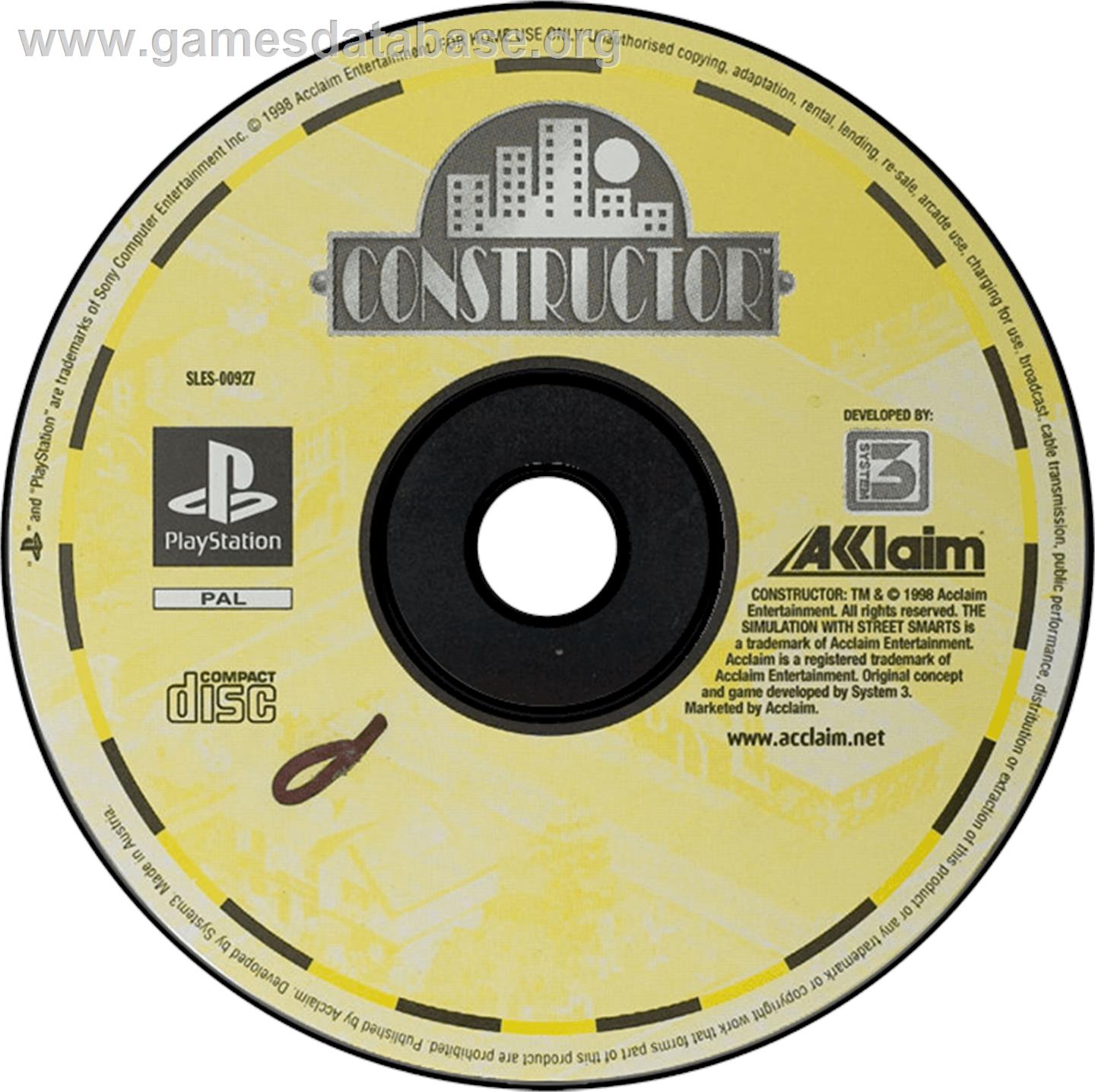 Constructor - Sony Playstation - Artwork - Disc